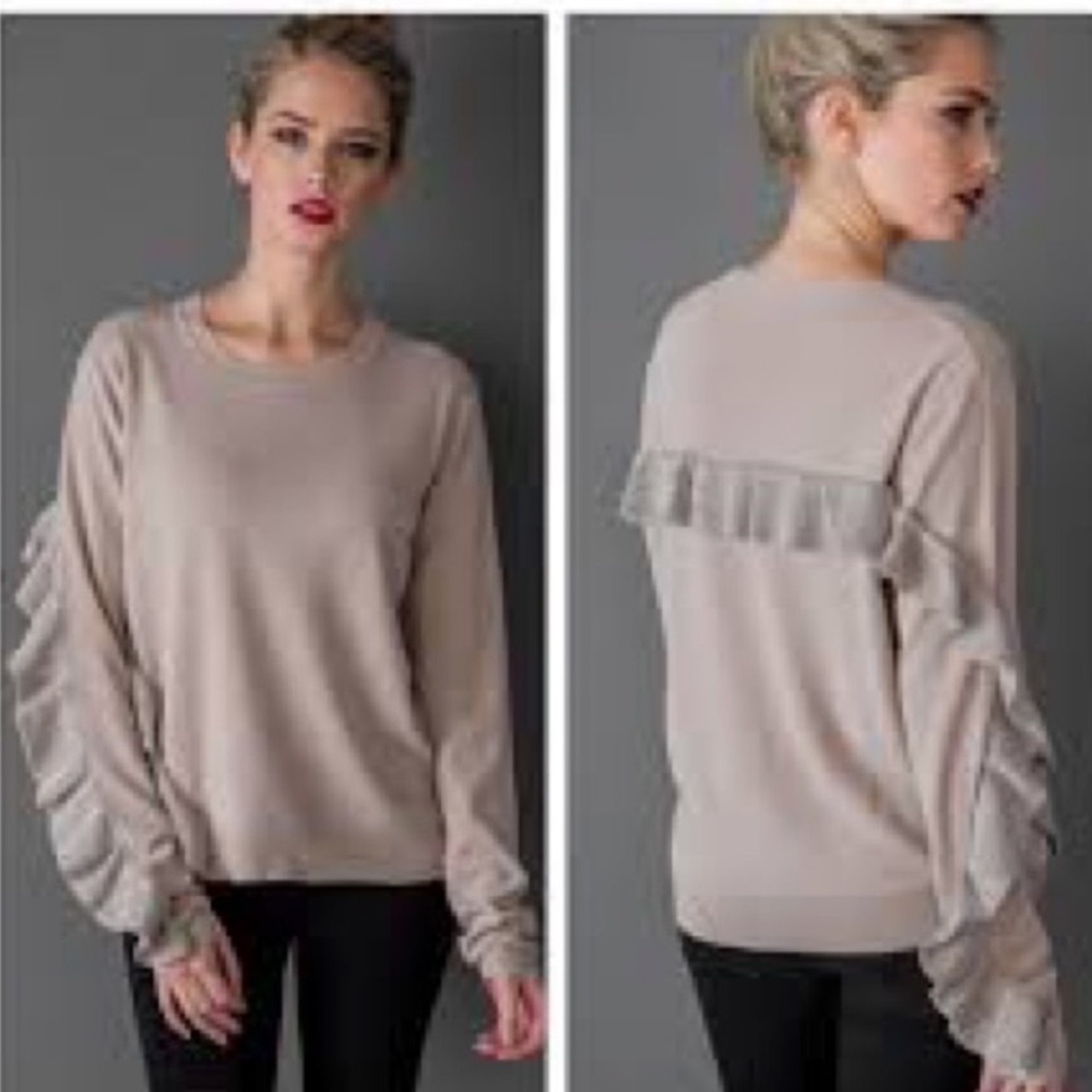 NWT Lumiere Shimmer Ruffle Sweater Taupe size Medium